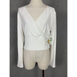 Sugar Moon Juniors' Women's Rib-Knit Surplice Top Snow White Size Large NWT's